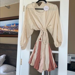 Long sleeve dress with braided tie waste